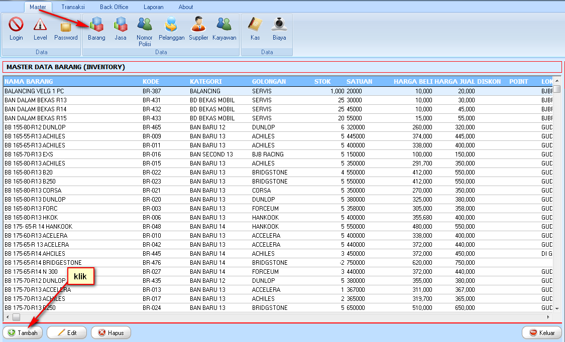 Input Data Barang Standart Di Software Bengkel